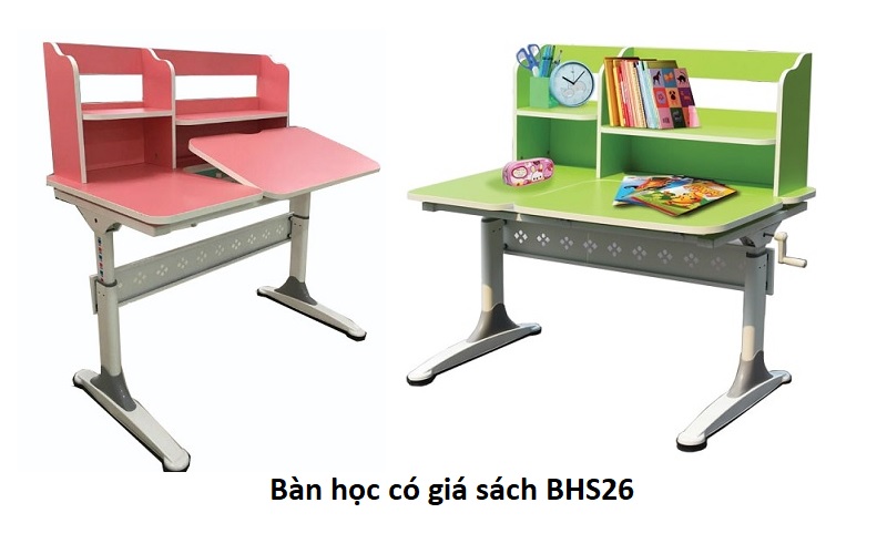 Bàn ghế học sinh tiểu học có giá sách BHS26
