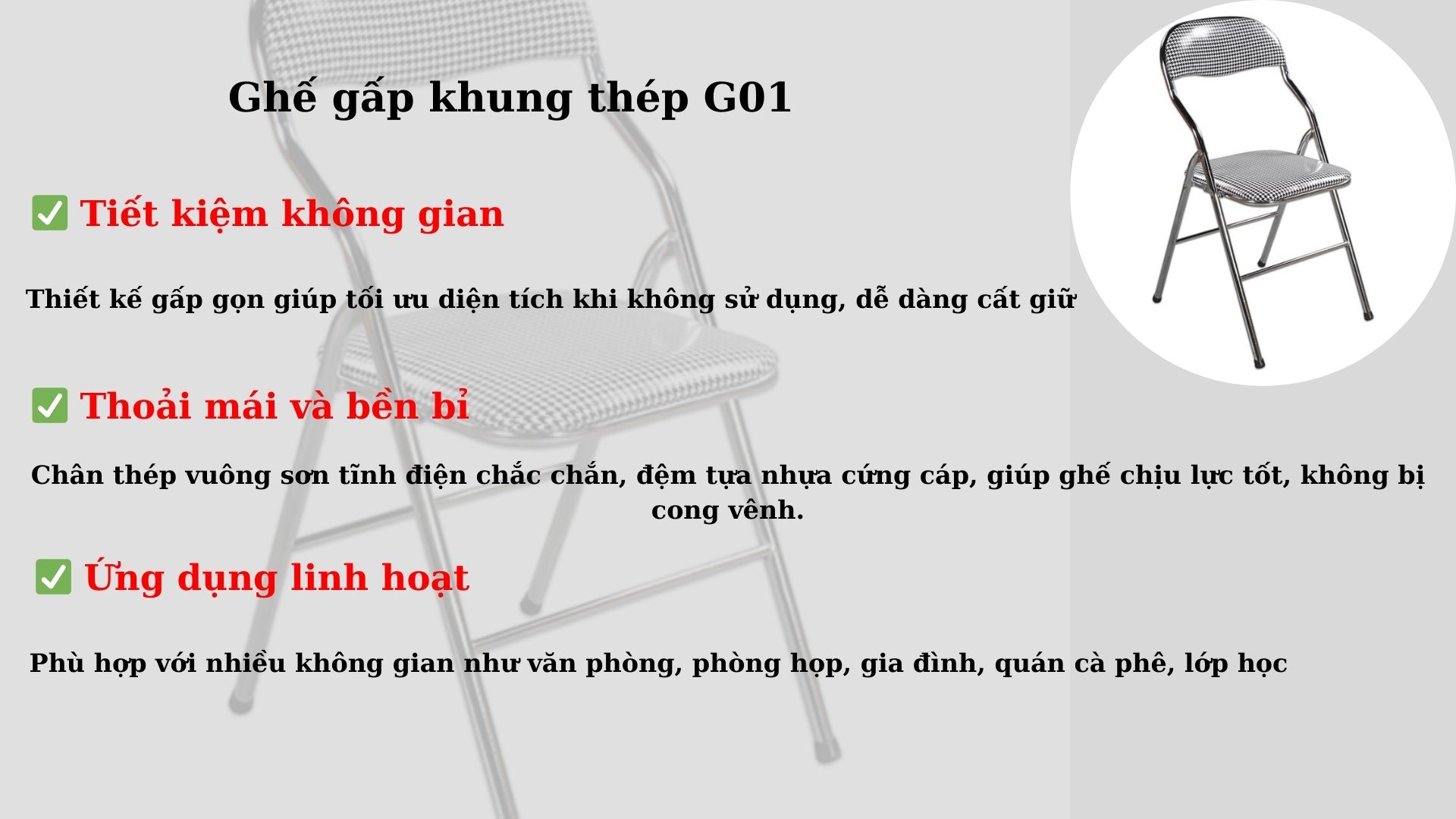Ghế gấp khung thép G01 - Chợ nội thất Việt Nam